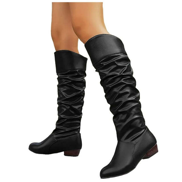 Leozcaa Bottes Hautes Décontractées pour Femmes, Confortables, Bout Rond, Fermeture Éclair Latérale, Hiver, Plates, Bottes Hautes