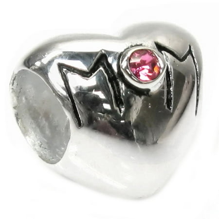 Queenberry Sterling Silver Love Mom Pink Cubic Zirconia HeartEuropean Style Bead Charm Fits