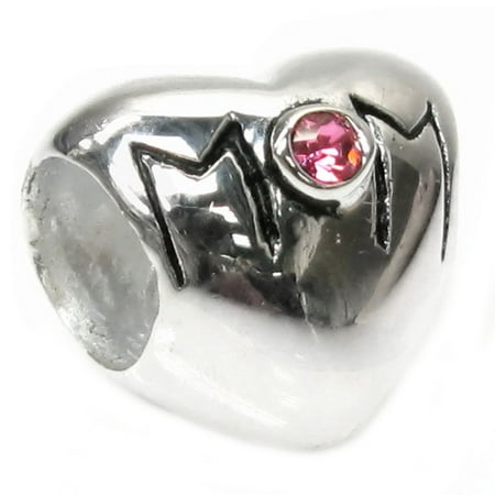 Pink Silver Charm Queenberry Sterling Silver Love Mom Pink Cubic Zirconia HeartEuropean Style Bead Charm Fits Pandora ()