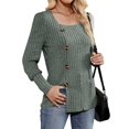 thumbnail image 2 of Womens Fall Tops Soft Square Neck Long Lantern Sleeve Deco Buttons Side Slit Sweater Tunic Shirt Green XL, 2 of 9