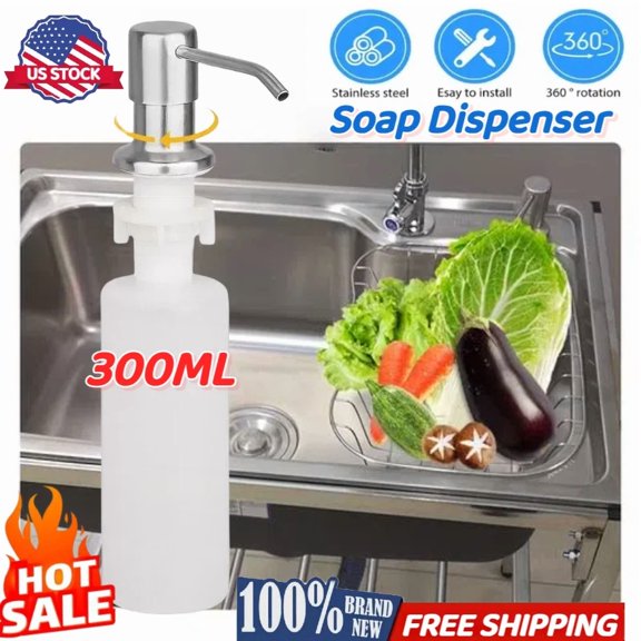 Soap Dispenser Stainless Steel For Kitchen Sink Brushed Nickel 300Ml Bottle Tube