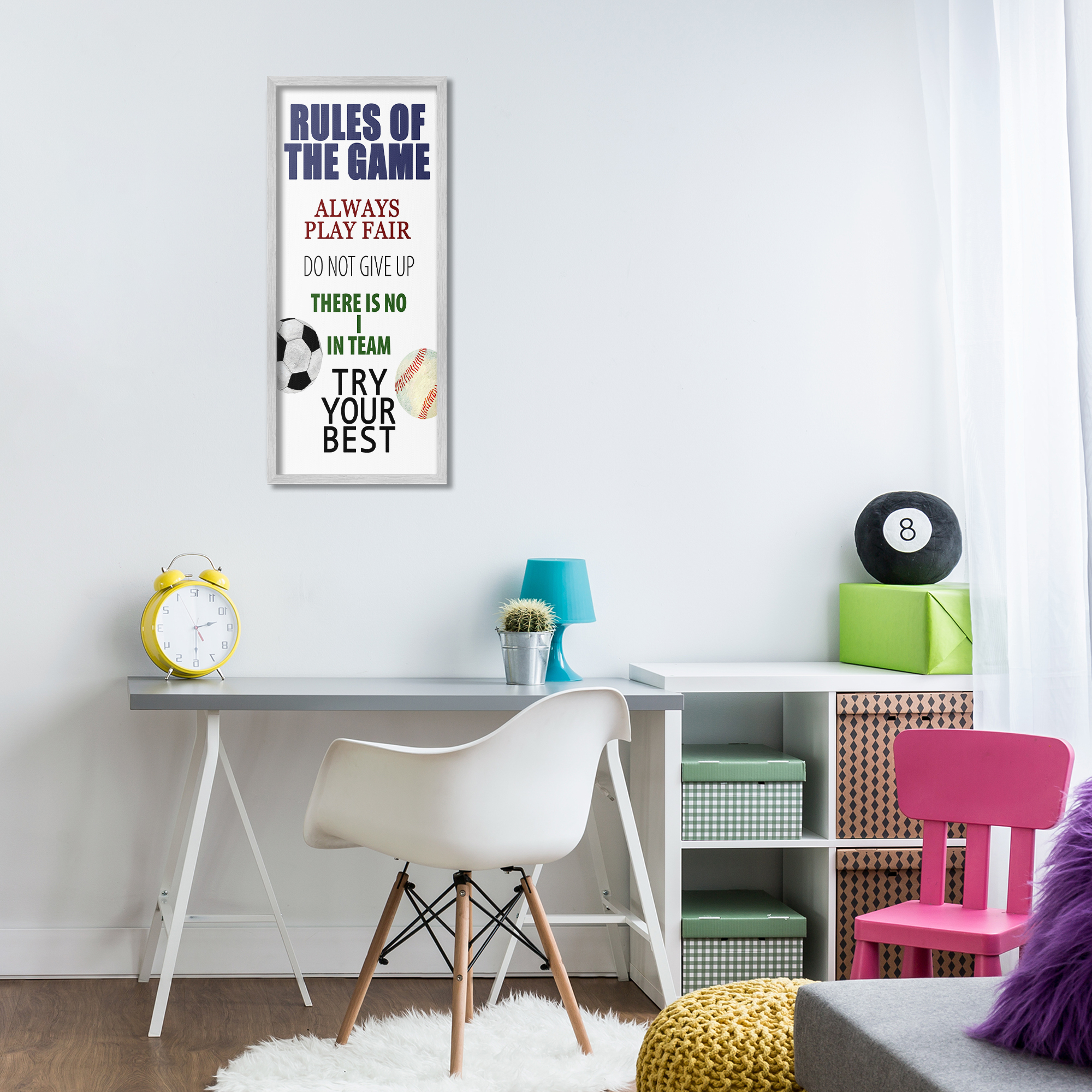 Fun Teamwork Rules of Game Gray Framed Giclee Art, design by Kim Allen
