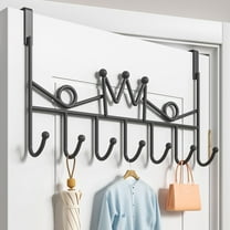over the Door Hooks, Metal Door Hanger with 7 Hooks, over the Door Hanger for Coats, Hats,Towels, Black
