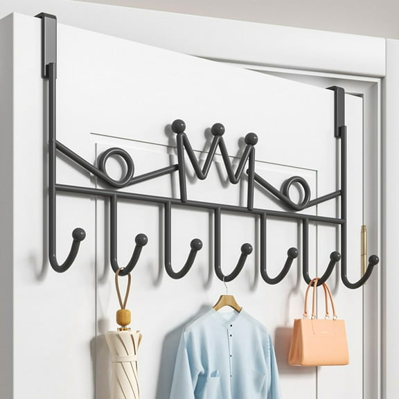 over the Door Hooks, Metal Door Hanger with 7 Hooks, over the Door Hanger for Coats, Hats,Towels, Black