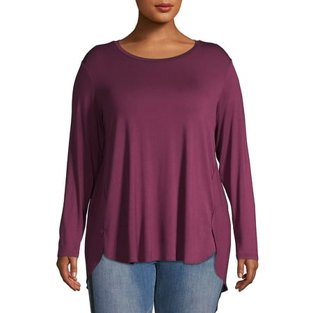 Plus Long-Sleeve High-Low Top