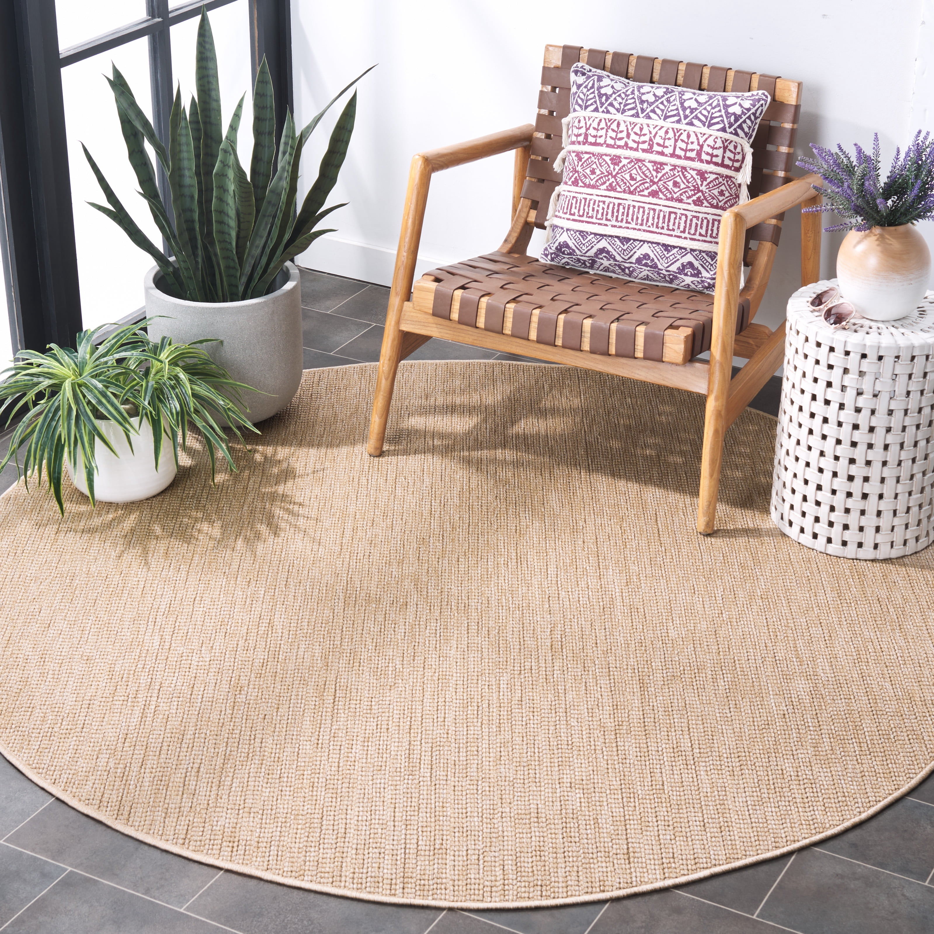 Safavieh Sisal All-Weather Dania Solid Indoor/Outdoor Area Rug, Natural, 5'3" x 5'3" Round