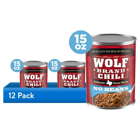 (12 pack) Wolf Brand Chili No Beans, Chili Without Beans, 25g Protein Per Serving, 15 oz. Can