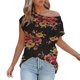 thumbnail image 2 of Gibobby Blusa Casual de Mujer Camiseta informal manga corta con hombros descubiertos para mujer, camiseta extragrande con estampado básico para e(Rojo,CH), 2 of 5