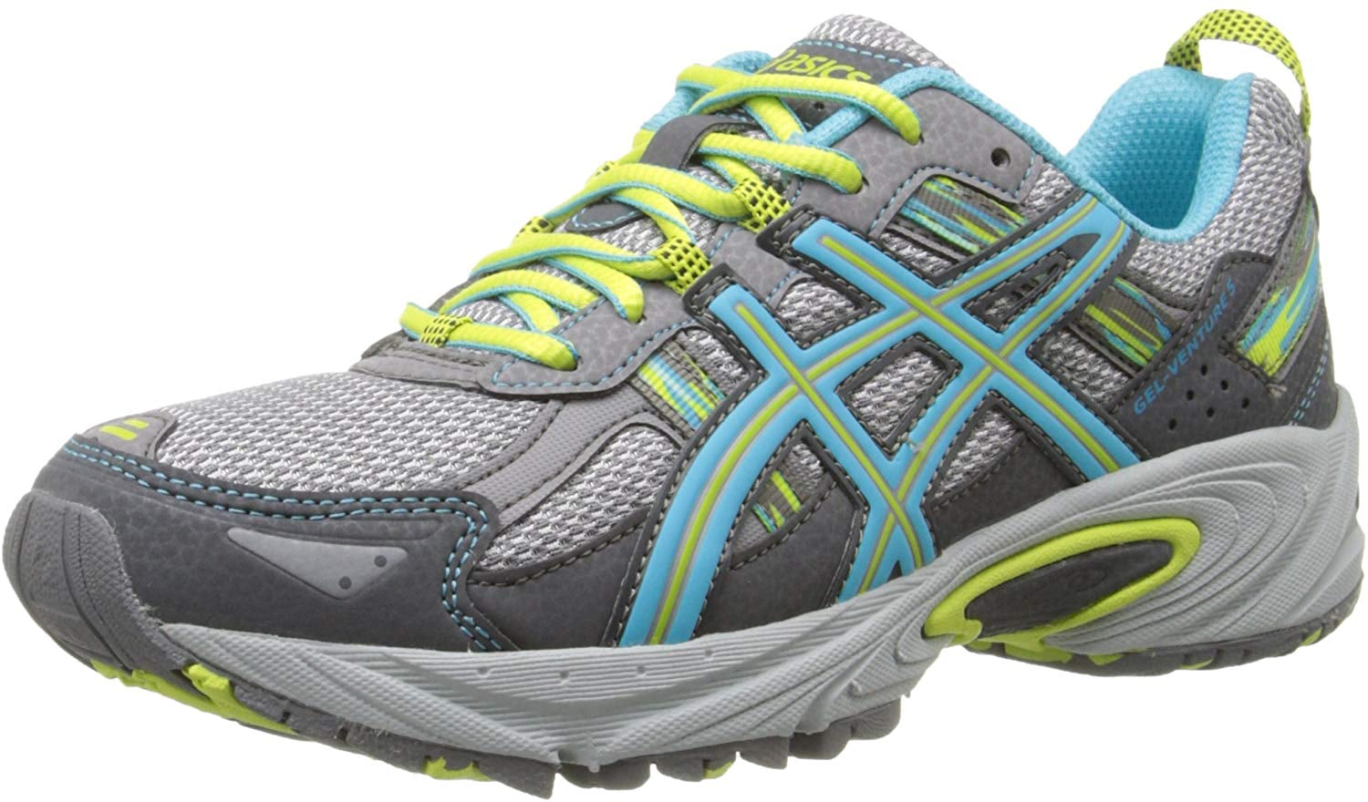 ASICS Women's GelVenture 5 Running Shoe, Silver Grey/Turquoise/Lime