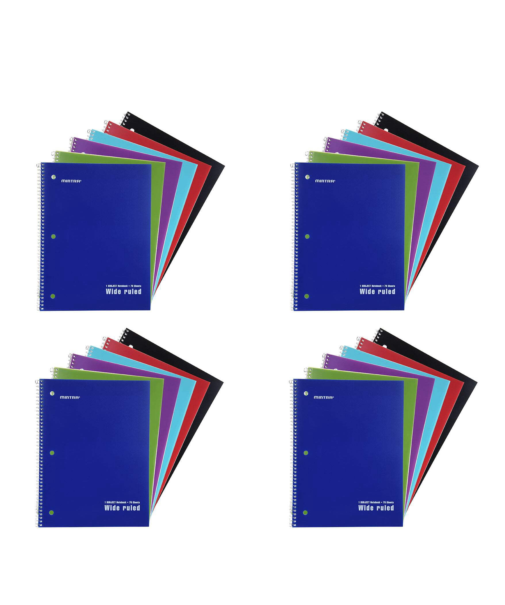 Mintra Office - Spiral Notebooks 70 Count (Poly Cover - Wide Ruled) 24 Pack