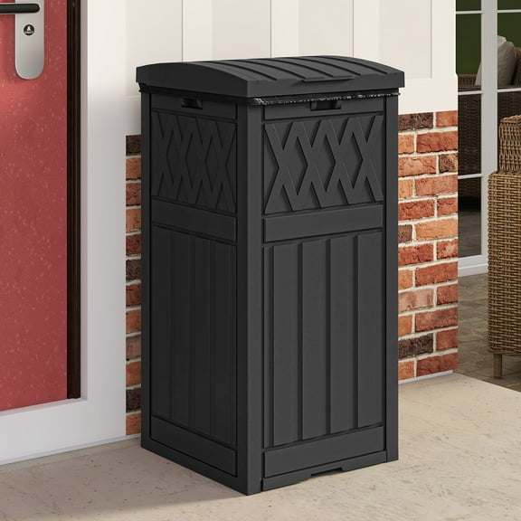 ModFusion 31-Gallon Outdoor Resin Trash Can – Waterproof Polypropylene Garbage Bin with Drip Tray & Dual Lid, Black, 118L Capacity