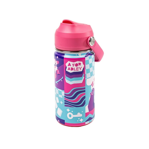 A FOR ADLEY Pink, Blue and Purple Retro Checkered 12 oz Stainless Steel Water Bottle