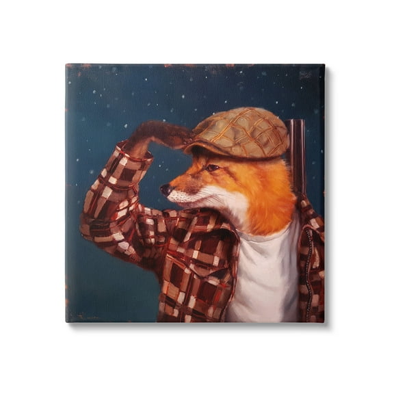 Stupell Industries Red Fox Tartan Plaid Fashion Cap Nighttime Sky Canvas Wall Art, 17 x 17, Design by Lucia Heffernan