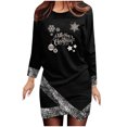thumbnail image 1 of Robes de Noël pour Femmes Imprimées Col Rond Manches Longues Robes d'Automne Ourlet Asymétrique Robe Mini Décontractée de Vacances, 1 of 5