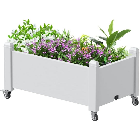 Elevated Raised Garden Bed with Legs,Outdoor Large Resin Patio Planter Box Stand Divisible with Drain Plug,Water Monitor for Plants Vegetables Flowers Fruits(Ashen)