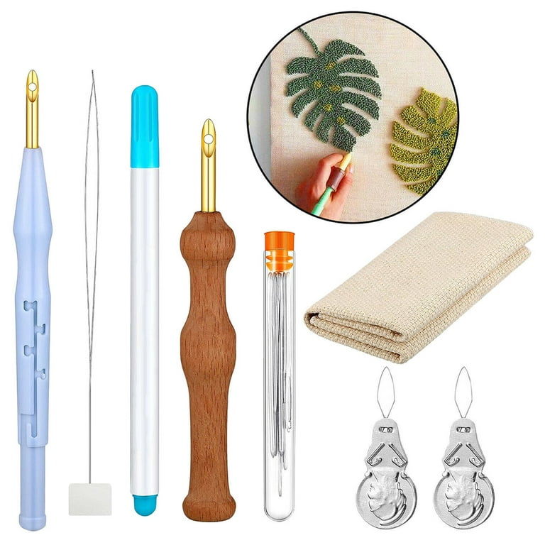 DIY Punch Needle Embroidery Kit Adjustable Rug Yarn Punch Needle Wooden  Handle Embroidery Pen Embroidery Hoops Threaders Punch Needle Cloth for  Beginner and Adult 
