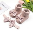 thumbnail image 2 of OSOLU Children Kids Socks Soft Bottom Toddler Shoes Socks Bowkot Princess Socks Floor Socks 1PC Socks + 1PC Bow Hairband Soft Footwear, 6 Months, 2 of 6