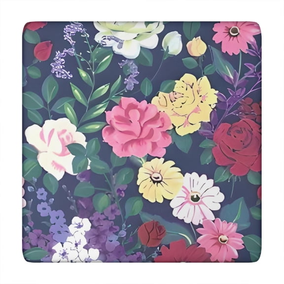 Pioneer Flower Floral Print Pattern Square Fitted Tablecloth with Elastic Edge,Square Table Cover,Washable Elastic Table Cover for Home Kitchen Party Decor 34"x34"