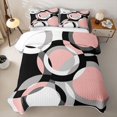 thumbnail image 2 of Castle Fairy Minimalist Circle Twin Quilt Set 2 Pieces,Mid Century Ring Shape Twin Coverlet Set,Pink Gray Black White,1 Bedspread and 1 Pillowcase, 2 of 7