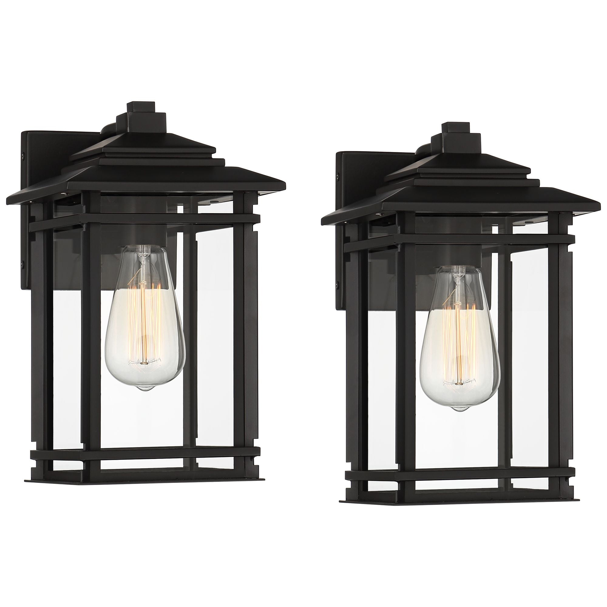 John Timberland North House Mission Outdoor Wall Light Fixtures Set of 2 Matte Black 12" Clear Glass for Post Exterior Barn Deck House Porch