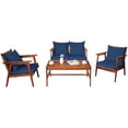 thumbnail image 5 of Patiojoy 4PCS Patio Outdoor Rattan Furniture Set Acacia Wood Frame Conversation Set w/Coffee Table Navy, 5 of 6