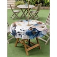thumbnail image 4 of Outdoor Tablecloth with Umbrella Hole for Patio/Picnic/Party/Camping, Vintage Blue Floral Waterproof Table Cloth Round Cover Washable, Farmhouse Watercolor Flower Butterflies (Dia 60"), 4 of 8