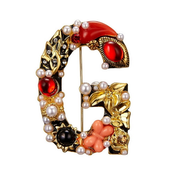 Enamel Brooch Pin Muti-Color Fashion Letter Shape Women Rhinestone Faux Pearl Brooch Pin for Party