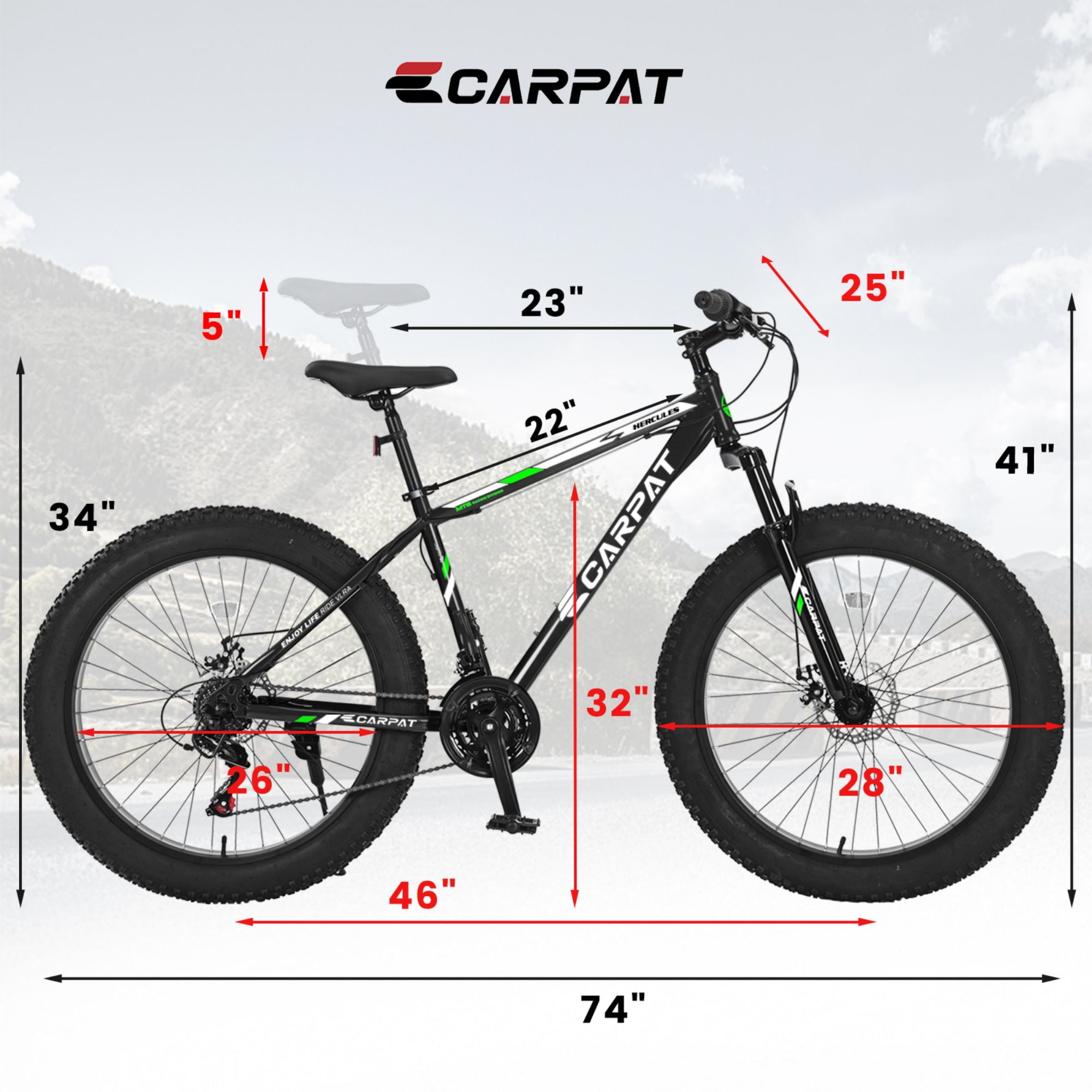 26-Inch Fat Tire Bike for Adults/Teens, Shimano 21-Speed Mountain Trail Bike with Dual Disc Brakes-Black