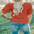 thumbnail image 3 of QJUHUNG Women Short Puff Sleeve Sweaters Loose Lightweight Pointelle Knit Pullover Tops, 3 of 3