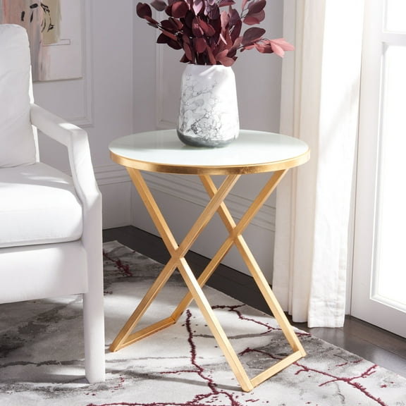 SAFAVIEH Riona Round Top Accent Table Gold / White