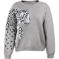thumbnail image 2 of Pulls pour Femmes Décontractés Imprimé Léopard Patchwork Manches Longues Pull Tricoté Court, 2 of 6