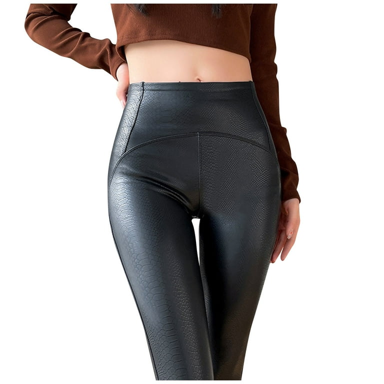 Umitay Women's Spring PU- Leather Pants Large Plush Leggings Tight Elastic  Feet Windproof Motorcycle Pants cargo pants women 
