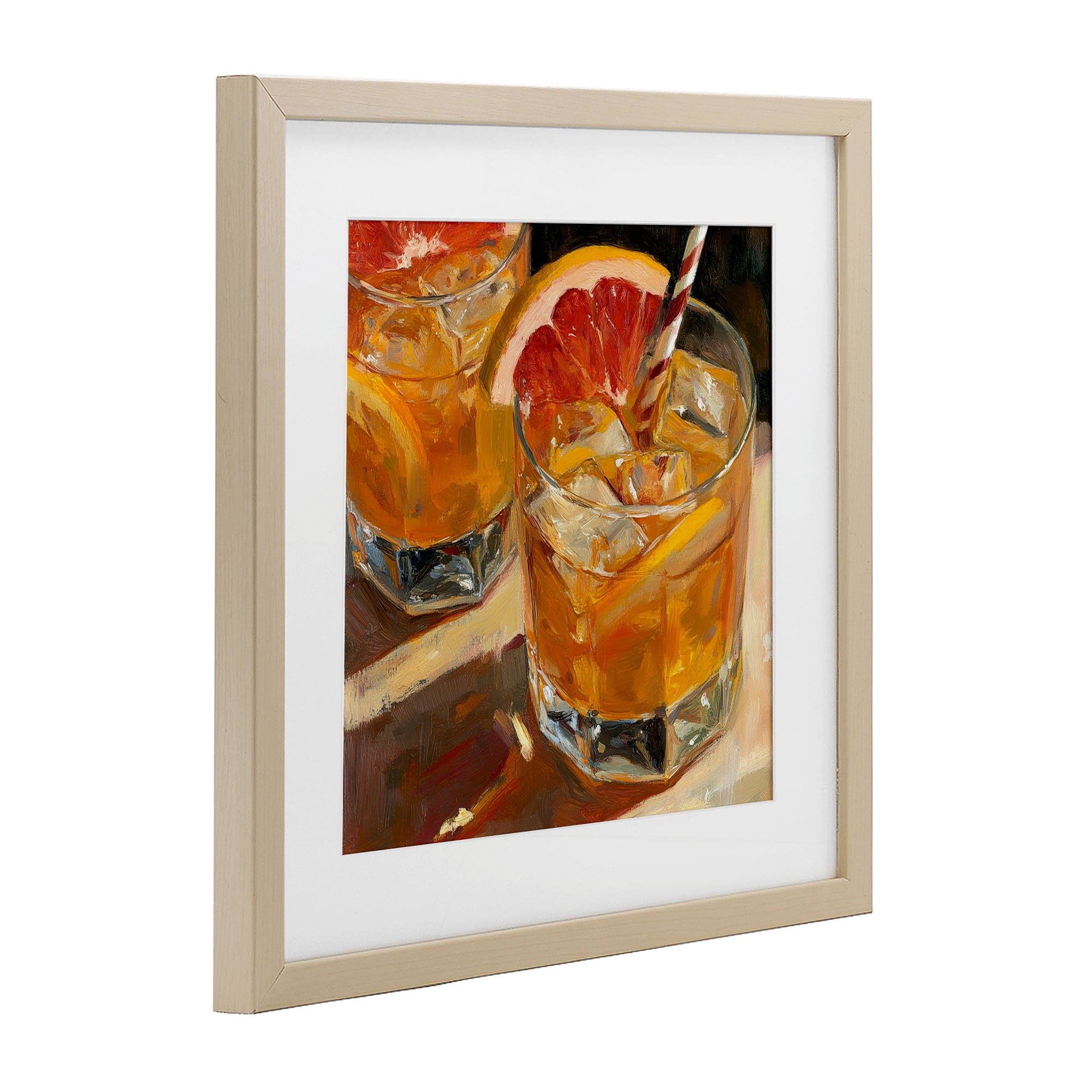 Stupell Industries Grapefruit Cocktail with Ice Cubes Birch Framed Print Under Glass, design by Petal Prints Design