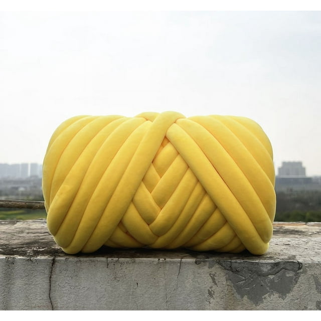 Granjero Gordo Hilo de punto grueso de terciopelo de 500 g, hilo grueso de tubo gigante súper suave, hilo de crochet esponjoso hecho a mano para bricolaje, amarillo