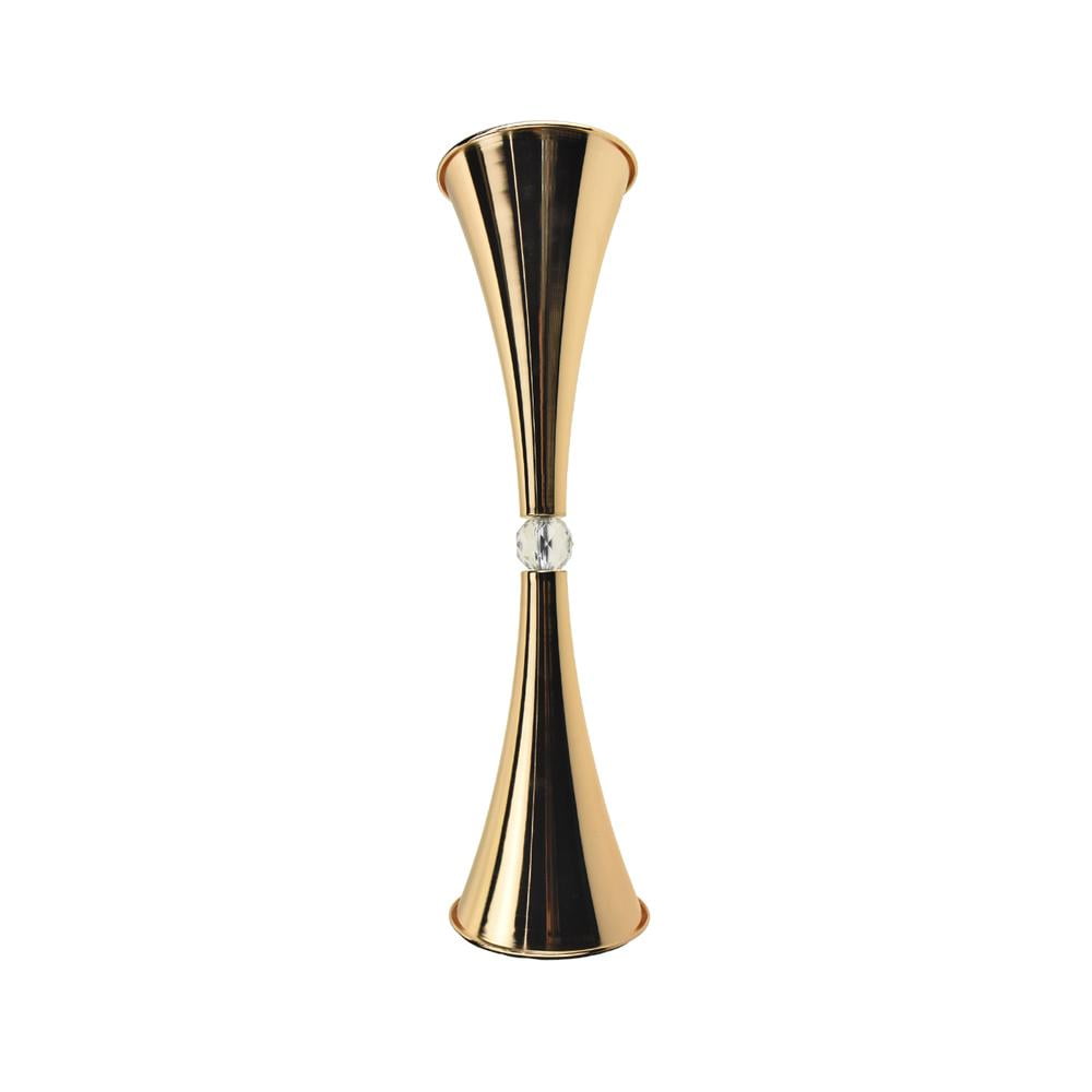 Metal Slim Waste Trumpet Vase with Diamond Accent 26-1/2-Inch Gold 