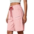 thumbnail image 4 of hoksml Women Striped Drawstring Pull-On Shorts, Elastic Waist Casual Bermuda Shorts with Pockets, 4 of 6