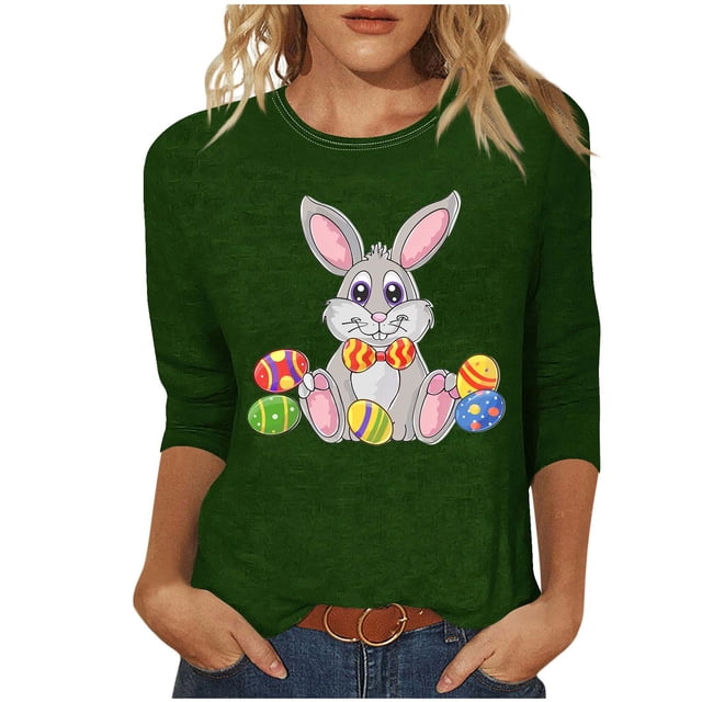 Camisetas Casuales de las Mujeres Impresas 3/4 Manga Cuello Redondo Blusa, Moda Ligera Superior para el Hogar Y el Uso Diario, Cómoda Imitación de la Tela Del Estante