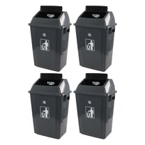 4 Pack 13 Gallon Tall Swing-Top Trash Can, Plastic Kitchen Swing Lid Garbage Bin, Grey