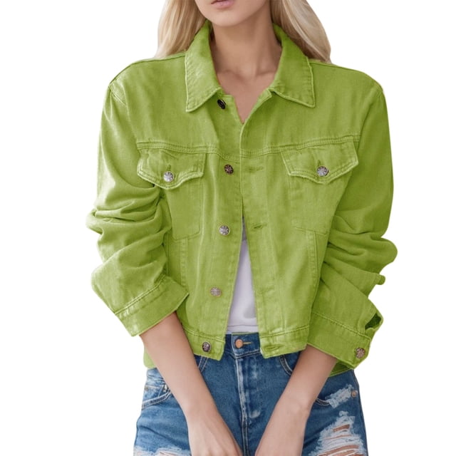 Women's Distressed Denim Jacket Style Button Down Short Jean Coat With Front Pockets