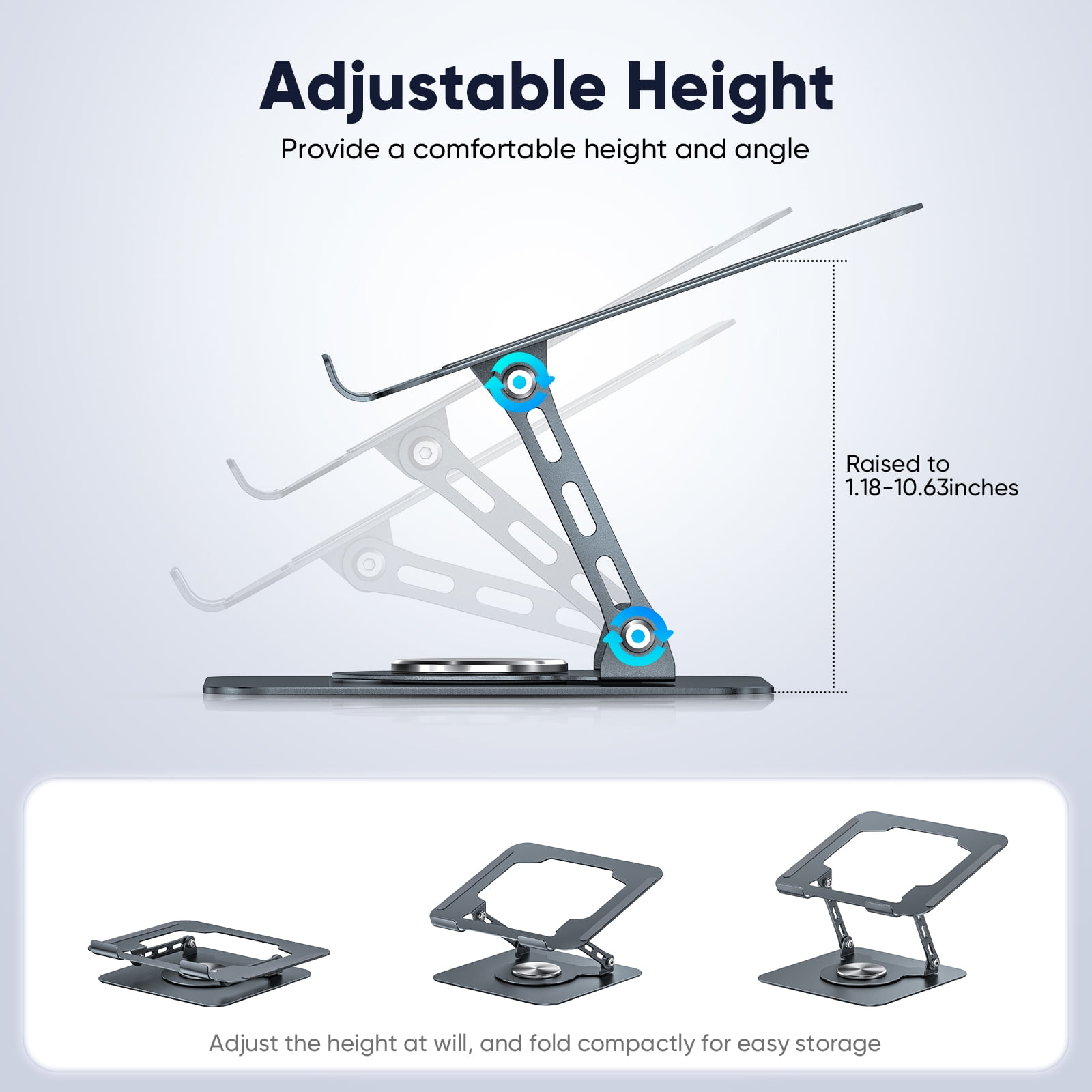 delpattern Laptop Stand with 360° Rotating Base, Laptop Stand for Desk, Carbon Steel Adjustable Stand for Laptop & Tablet, 8-17.3 inches Foldable Computer Holder