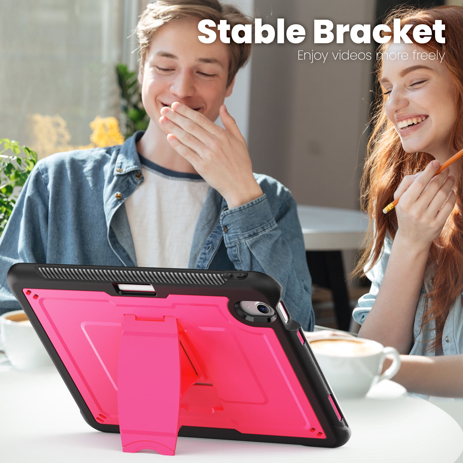 ELEHOLD Rugged Case with Pencil Holder For iPad Air 11-inch M3 (2025) / M2 (2024), Built-in Kickstand Double-Layer Protection Full-Body Shockproof Cover For Apple iPad Air 11 (2025/2024),Rose