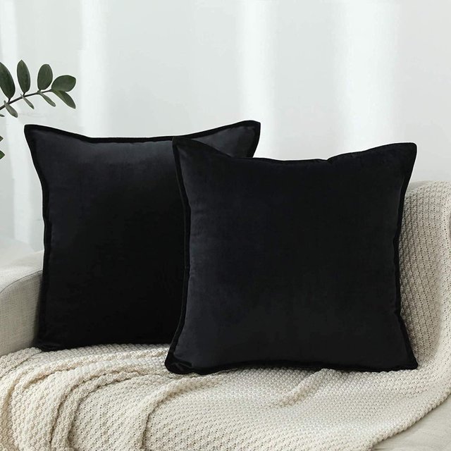 Fundas de cojín de terciopelo de 40 x 40, juego de 2 fundas de cojín de terciopelo decorativas, funda de cojín negra para sofá y cama, funda de almohada decorativa para sofá y hogar (16 x