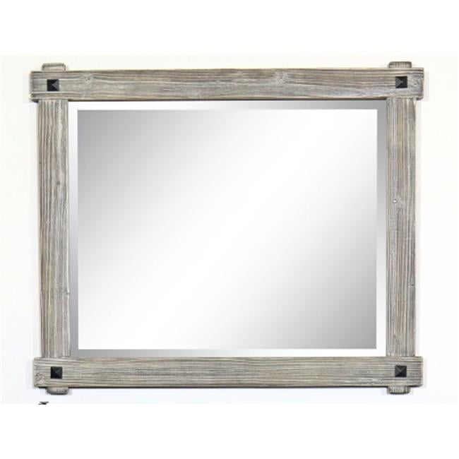 InFurniture WK8242MGR 42 in. Rustic Wood Framed Mirror in Grey