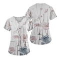 thumbnail image 2 of EHTMSAK Womens Scrub Tops with Pocket Floral Classic Fit V-Neck Short Sleeve Scrub Top White 5X, 2 of 7