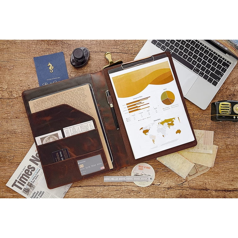AZXCG Leather Portfolio Clipboard Folder for Legal Pad,Genuine