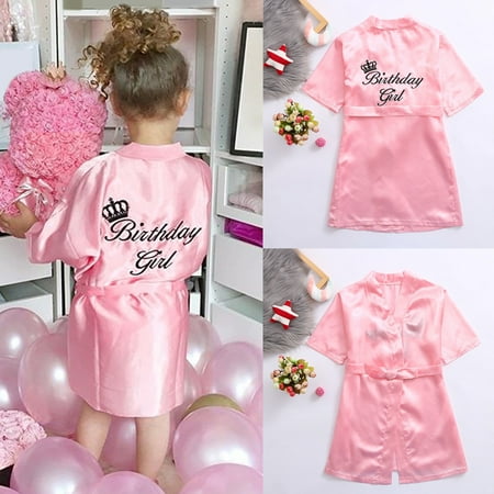 

TMOYZQ Toddler Girls Silk Satin Kimono Robes Pajamas Super Soft Short Sleeve Back Printed Lightweight Bathrobe Sleepwear with Waist Belt for Birthday Spa Party