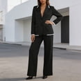thumbnail image 2 of Purcolt Womens 2 Piece Pant Suit Elegant Casual Lapel Long Sleeve Blazer High Waist Wide Leg Trousers Formal Business Work Office Matching Set, 2 of 9