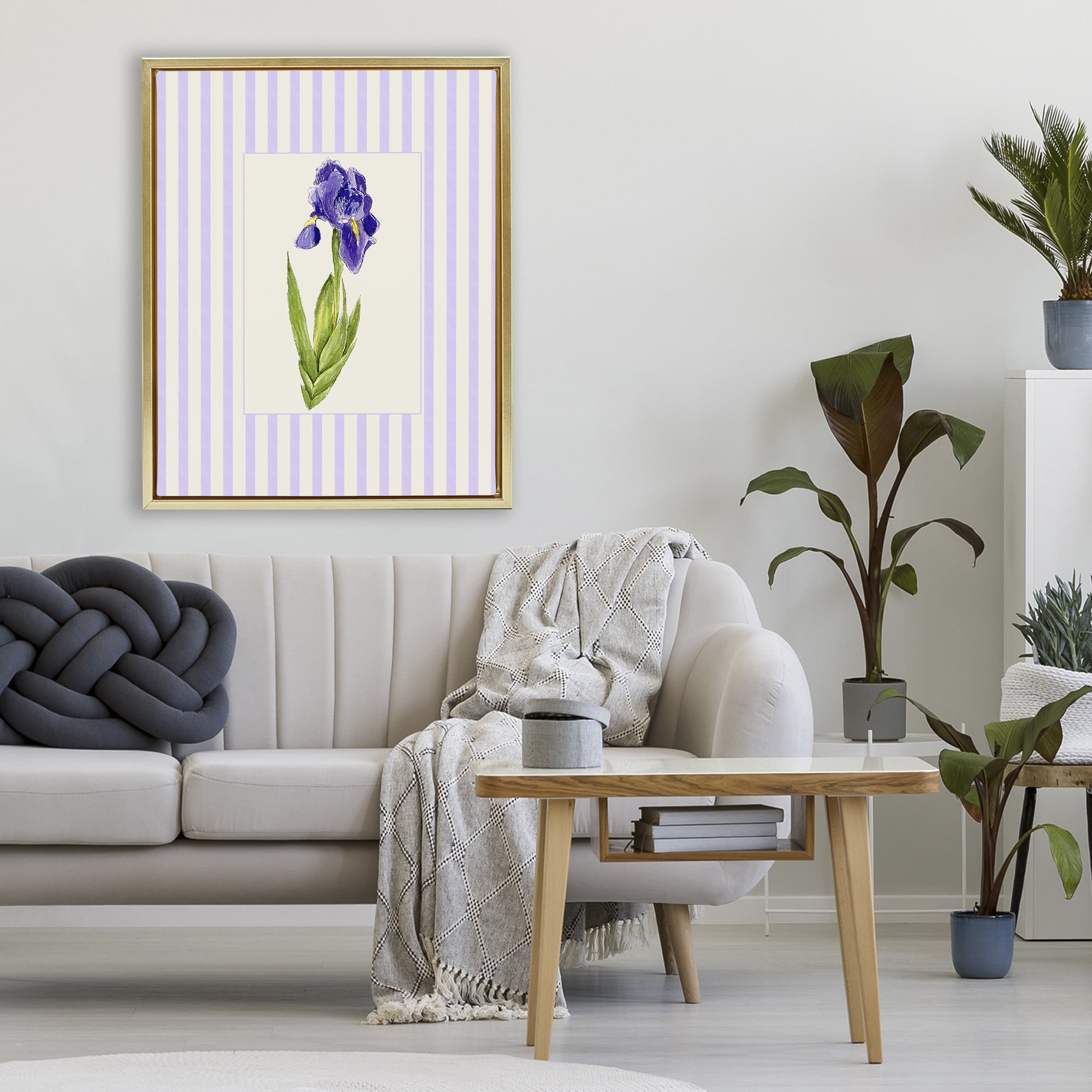 Purple Stripe Iris Gold Framed Floater Canvas Wall Art, design by Lisa Wehmeyer