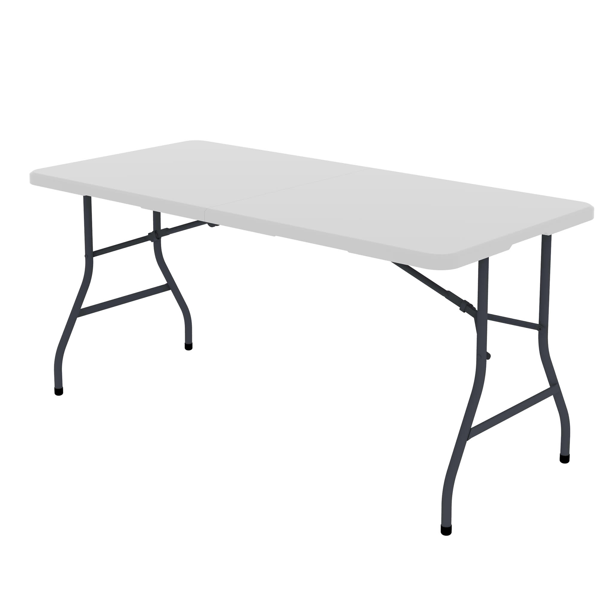 MAYEERTY 5FT White HDPE Fold-in-Half Folding Table, Powder Coated Steel Frame UV Water Resistant Outdoor Portable Table