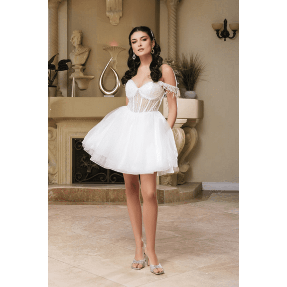 Women's May Queen Short Wedding Dress Ivory Bridal Outfit MQ2129 4